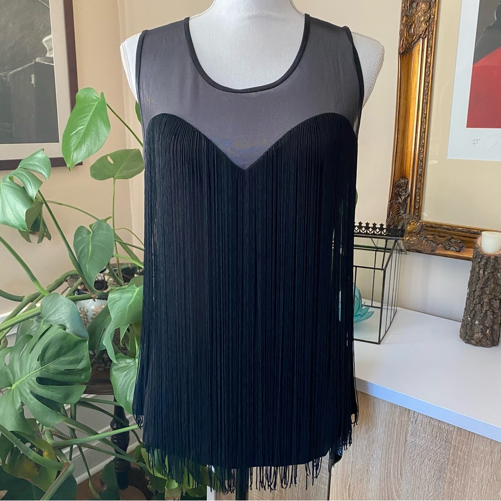 Venus Mesh Sweetheart Fringe Top